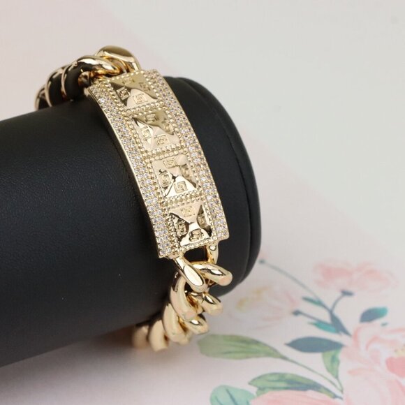 "Bold Rose Gold Bracelet with Pyramid Texture & Micro Pave Accents, XPBL0928 - Picture 10 of 12